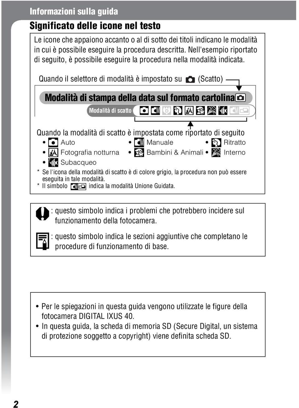 Quando il selettore di modalità è impostato su (Scatto) Modalità di stampa della data sul formato cartolina Modalità di scatto Quando la modalità di scatto è impostata come riportato di seguito Auto