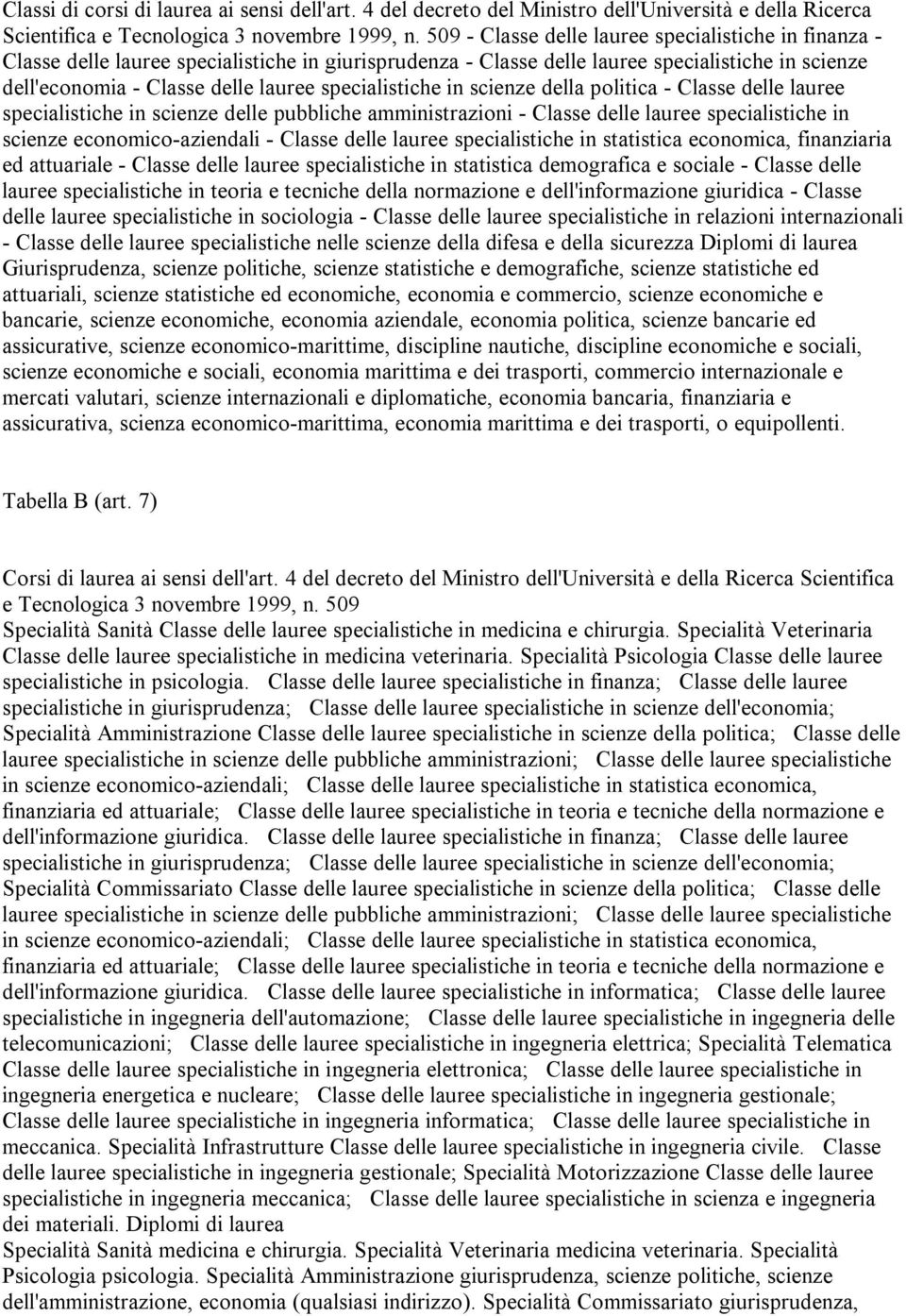 specialistiche in scienze della politica - Classe delle lauree specialistiche in scienze delle pubbliche amministrazioni - Classe delle lauree specialistiche in scienze economico-aziendali - Classe