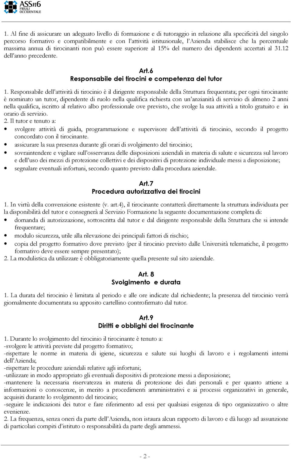 6 Responsabile dei tirocini e competenza del tutor 1.