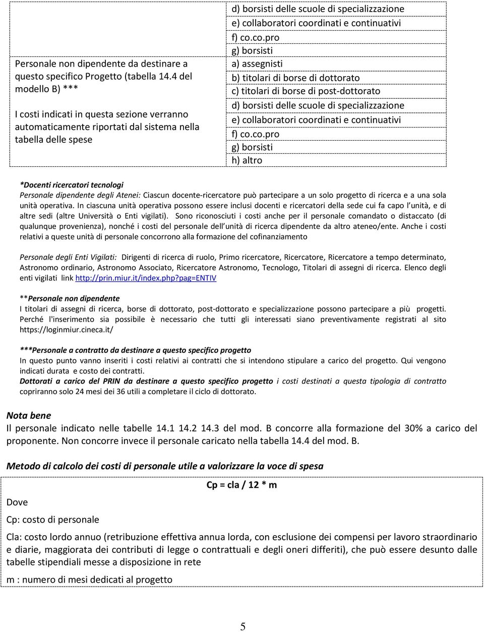 coordinati e continuativi f) co.co.pro g) borsisti a) assegnisti b) titolari di borse di dottorato c) titolari di borse di post-dottorato d) borsisti delle scuole di specializzazione e) collaboratori coordinati e continuativi f) co.