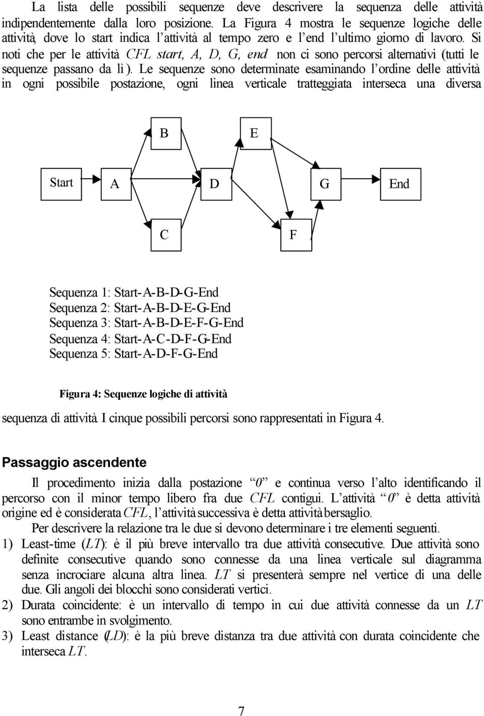 Si noti che per le attività CFL start, A, D, G, end non ci sono percorsi alternativi (tutti le sequenze passano da lì).