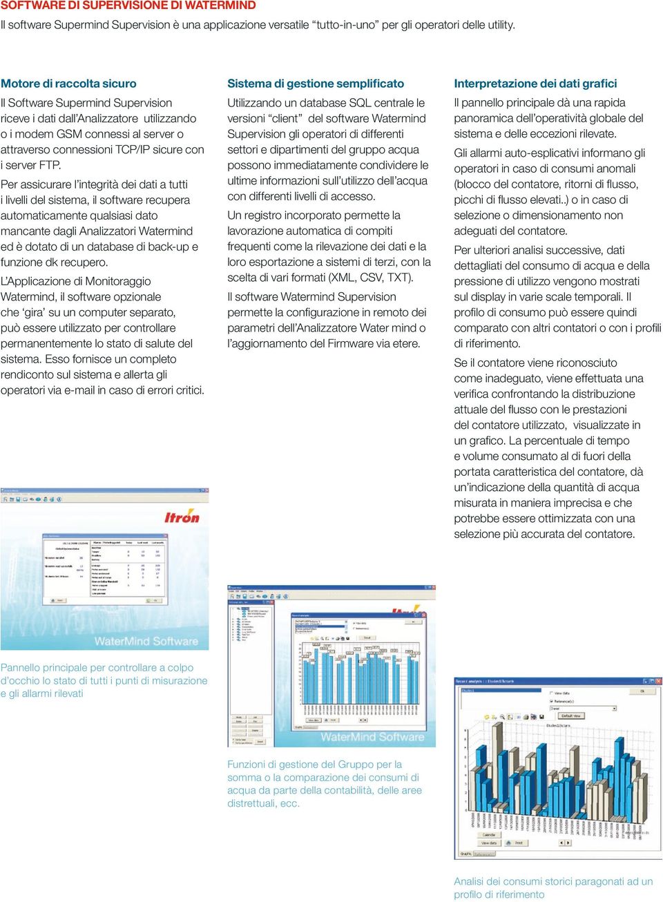 Per assicurare l integrità dei dati a tutti i livelli del sistema, il software recupera automaticamente qualsiasi dato mancante dagli Analizzatori Watermind ed è dotato di un database di back-up e