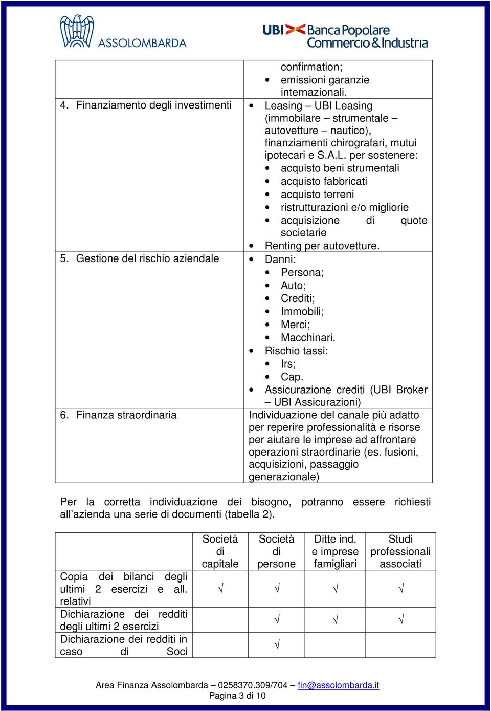 Gestione del rischio aziendale Danni: Persona; Auto; Crediti; Immobili; Merci; Macchinari. Rischio tassi: Irs; Cap. Assicurazione crediti (UBI Broker UBI Assicurazioni) 6.