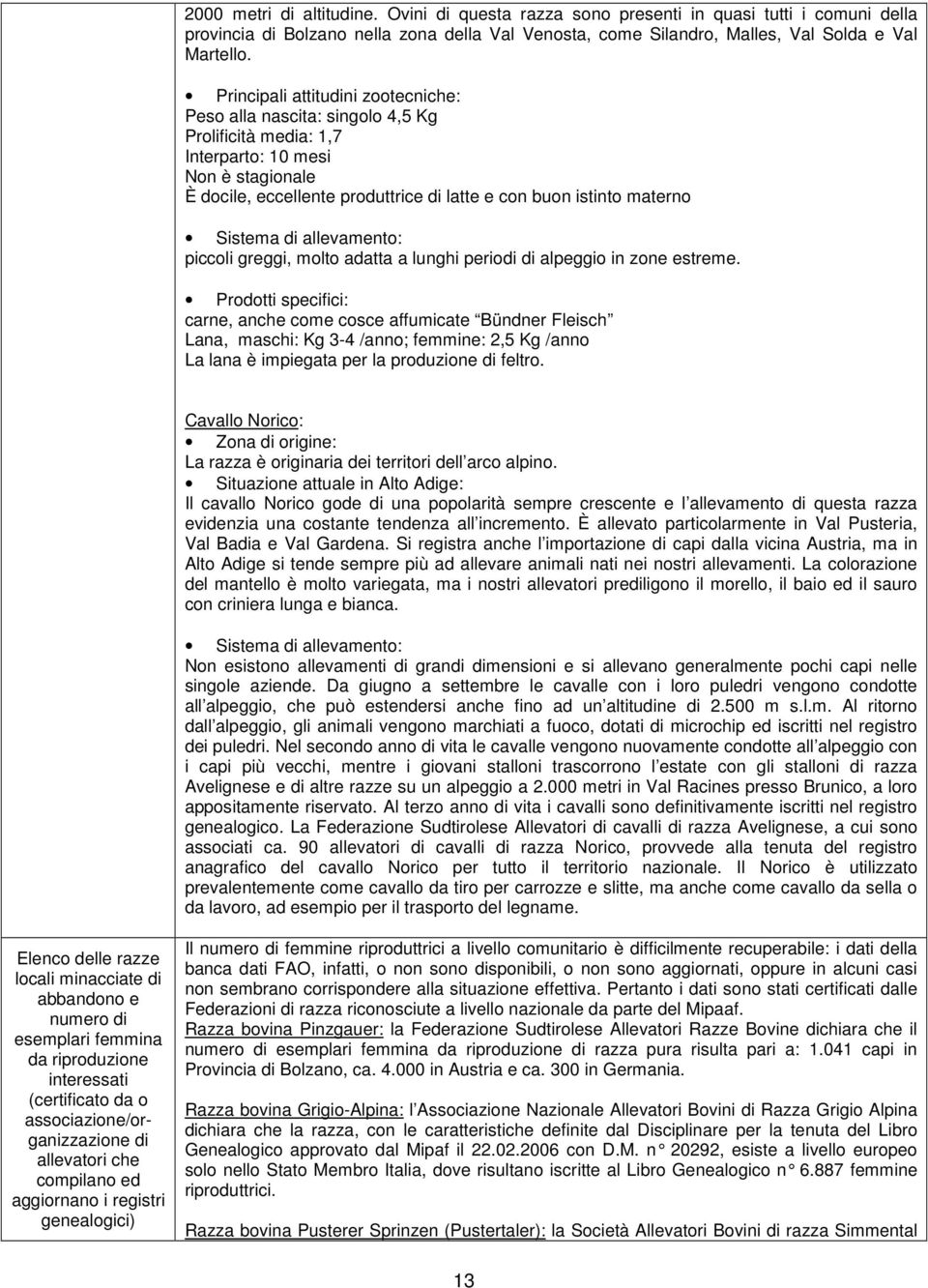 Sistema di allevamento: piccoli greggi, molto adatta a lunghi periodi di alpeggio in zone estreme.