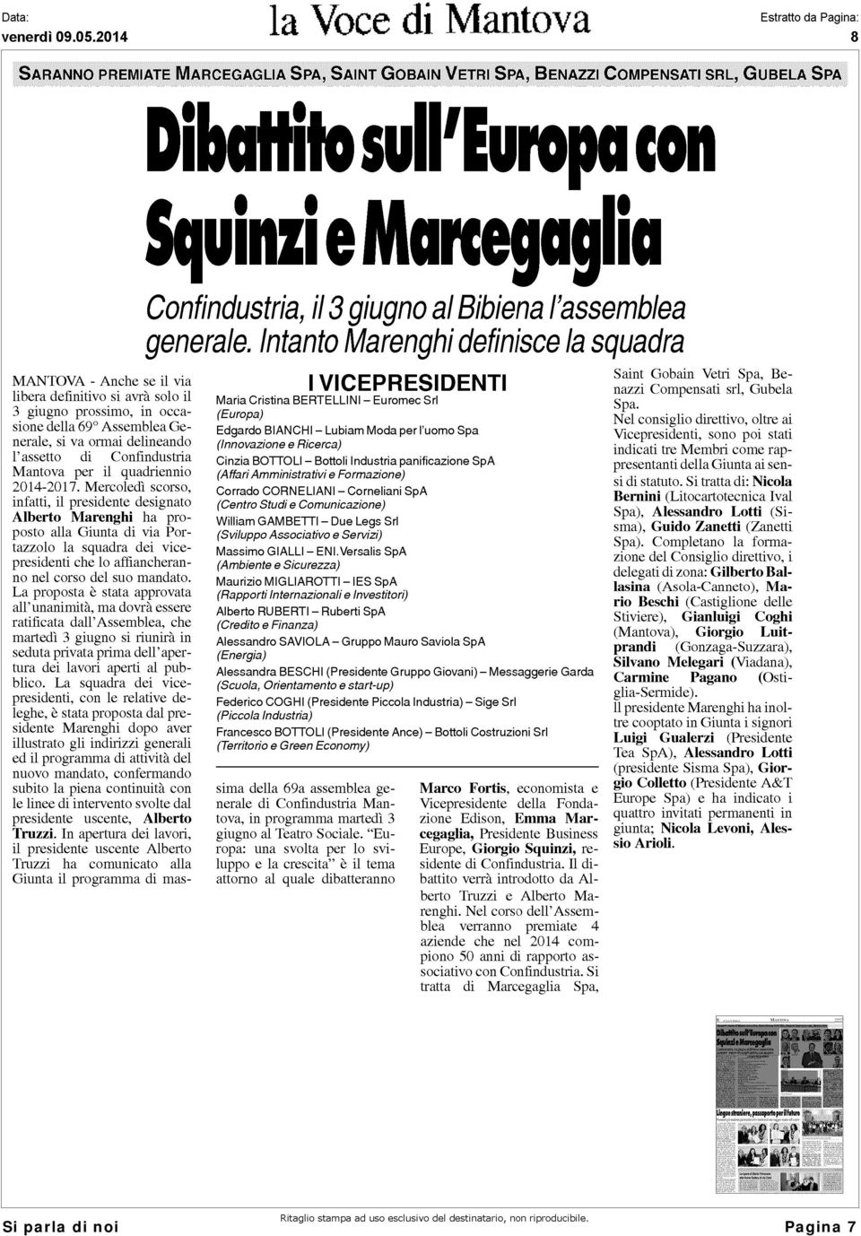 Confindustria Mantova per il quadriennio 2014-2017.