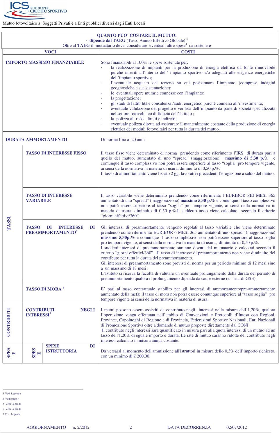 interno dell impianto sportivo e/o adeguati alle esigenze energetiche dell impianto sportivo; - l eventuale acquisto del terreno su cui posizionare l impianto (comprese indagini geognostiche e sua