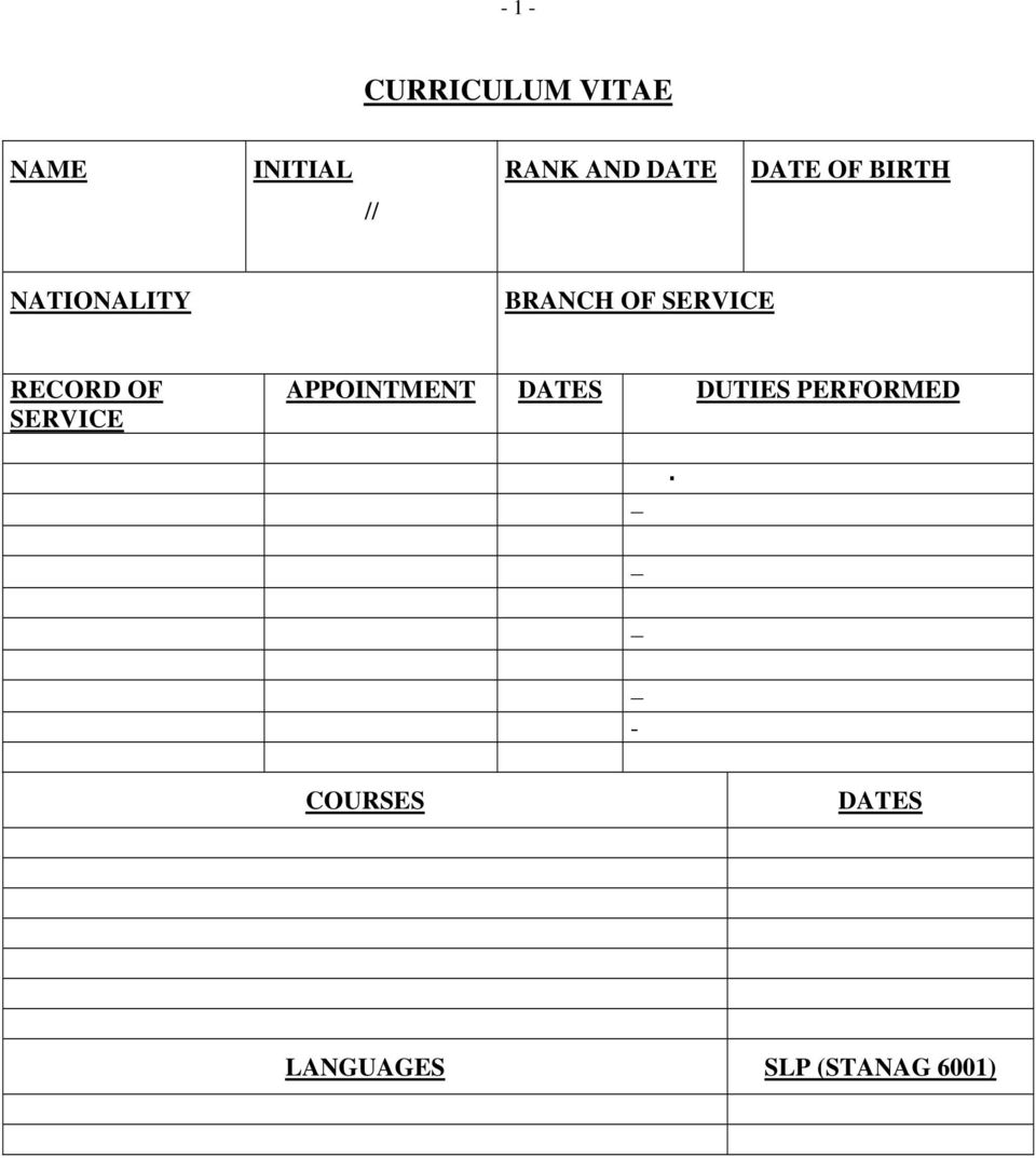 SERVICE RECORD OF SERVICE APPOINTMENT DATES