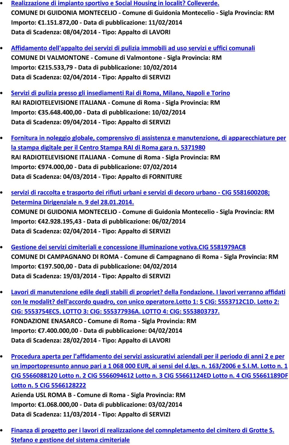 VALMONTONE - Comune di Valmontone - Sigla Provincia: RM Importo: 215.