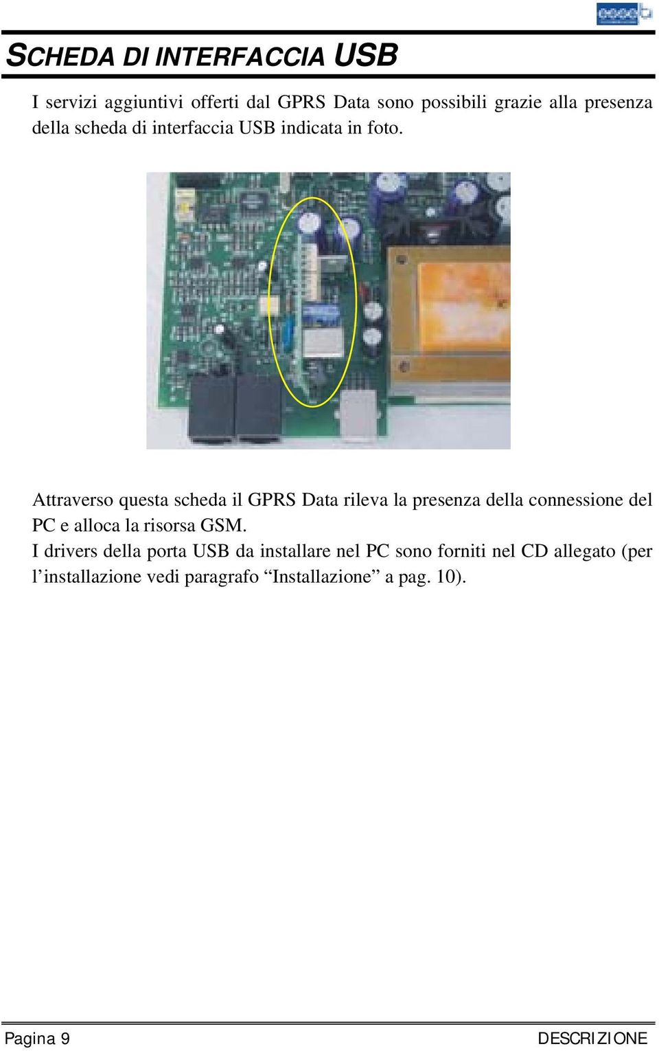 Attraverso questa scheda il GPRS Data rileva la presenza della connessione del PC e alloca la risorsa