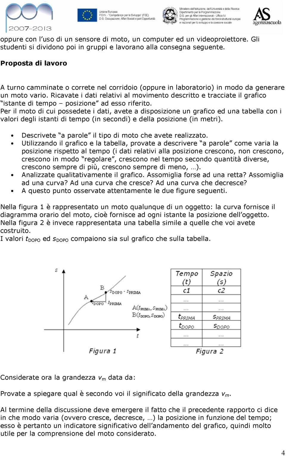 Ricavate i dati relativi al movimento descritto e tracciate il grafico istante di tempo posizione ad esso riferito.