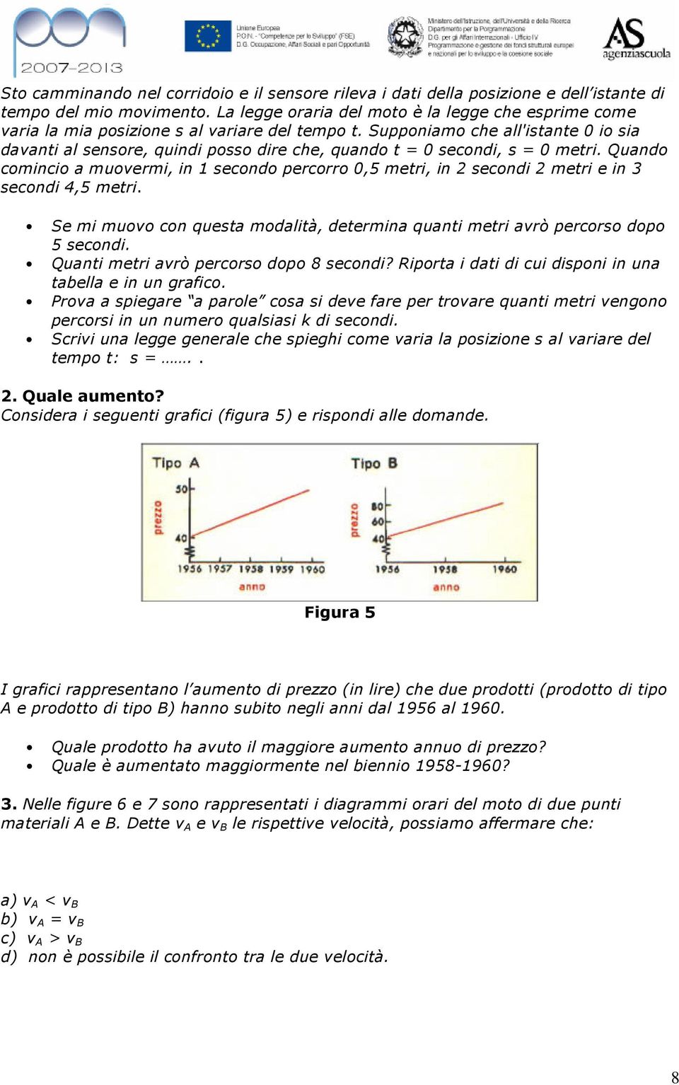 Supponiamo che all'istante 0 io sia davanti al sensore, quindi posso dire che, quando t = 0 secondi, s = 0 metri.