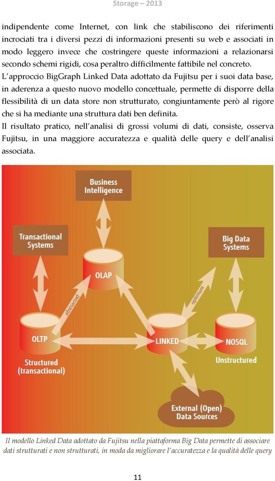 L approccio BigGraph Linked Data adottato da Fujitsu per i suoi data base, in aderenza a questo nuovo modello concettuale, permette di disporre della flessibilità di un data store non strutturato,