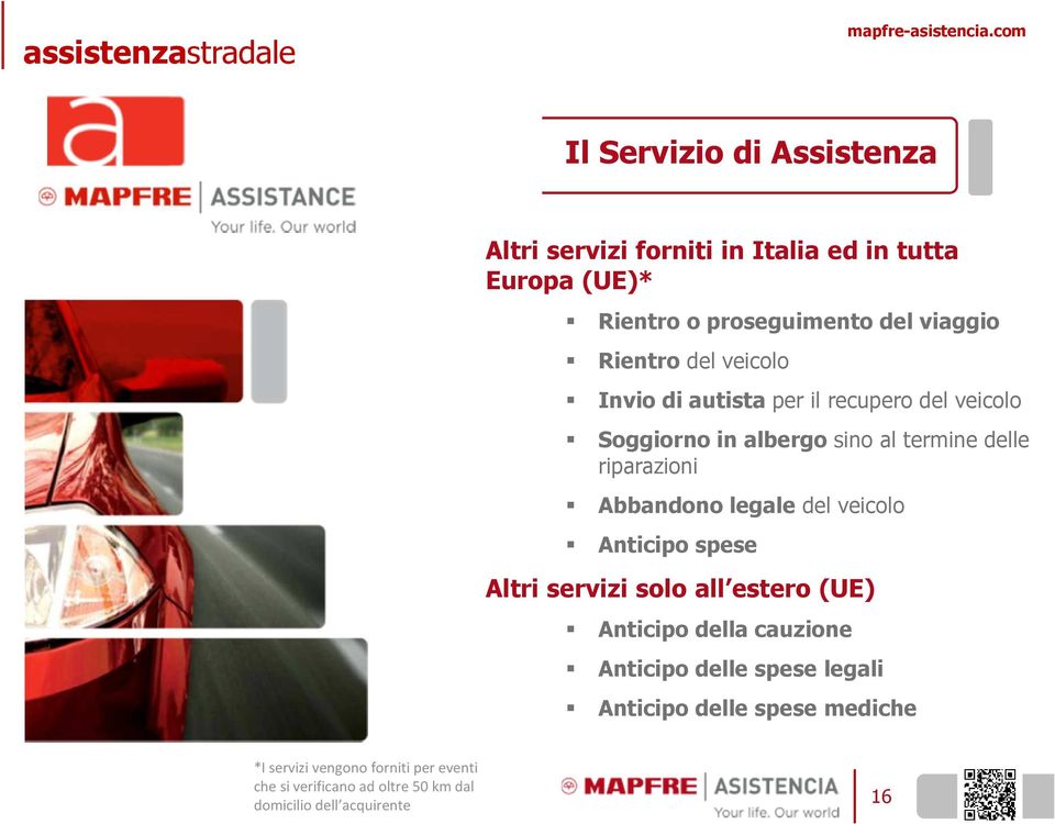 veicolo Invio di autista per il recupero del veicolo Soggiorno in albergo sino al termine delle riparazioni Abbandono legale del