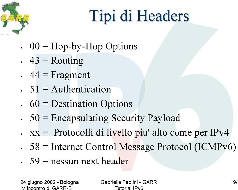 Security Payload xx = Protocolli di livello piu' alto come per IPv4