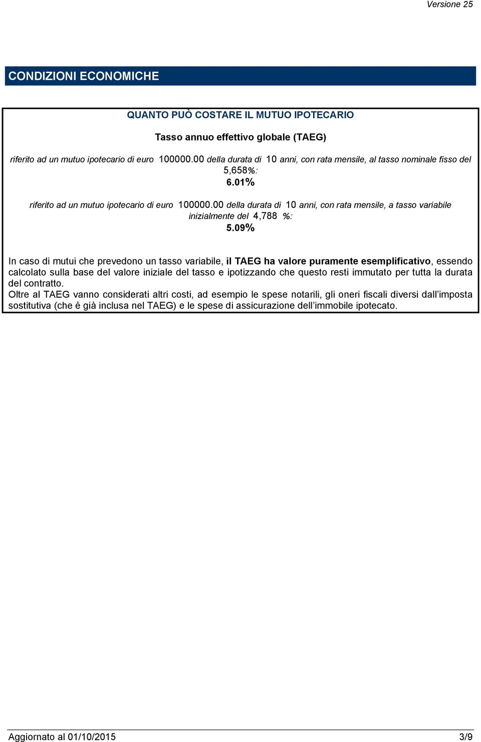 00 della durata di 10 anni, con rata mensile, a tasso variabile inizialmente del 4,788 %: 5.