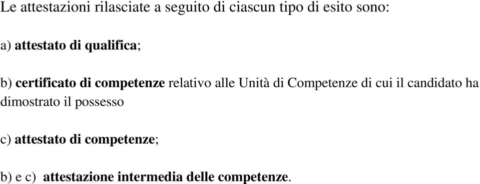 Unità di Competenze di cui il candidato ha dimostrato il possesso c)