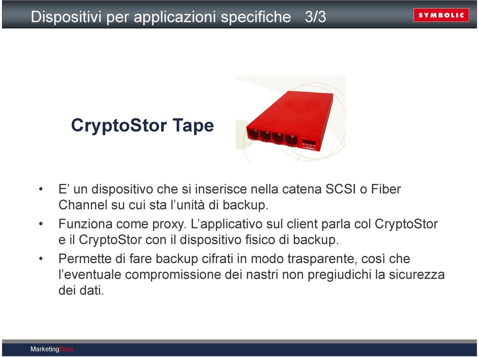 L applicativo sul client parla col CryptoStor e il CryptoStor con il dispositivo fisico di backup.