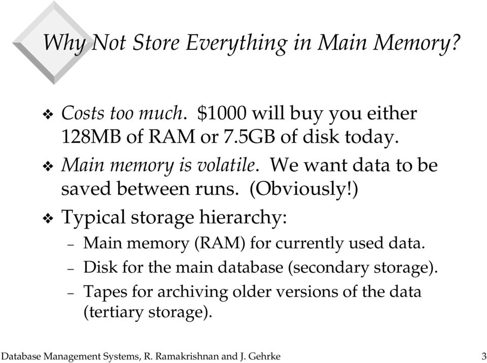) Typical storage hierarchy: Main memory (RAM) for currently used data.