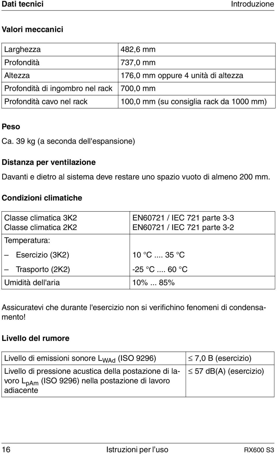 Condizioni climatiche Classe climatica 3K2 Classe climatica 2K2 Temperatura: Esercizio (3K2) EN60721 / IEC 721 parte 3-3 EN60721 / IEC 721 parte 3-2 10 C... 35 C Trasporto (2K2) -25 C.