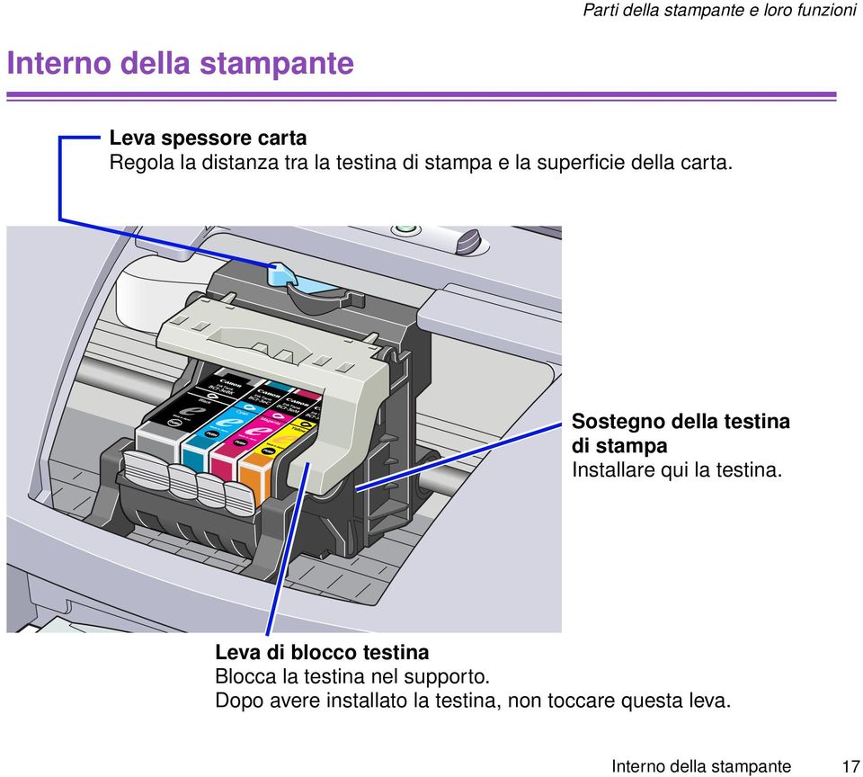 Sostegno della testina di stampa Installare qui la testina.