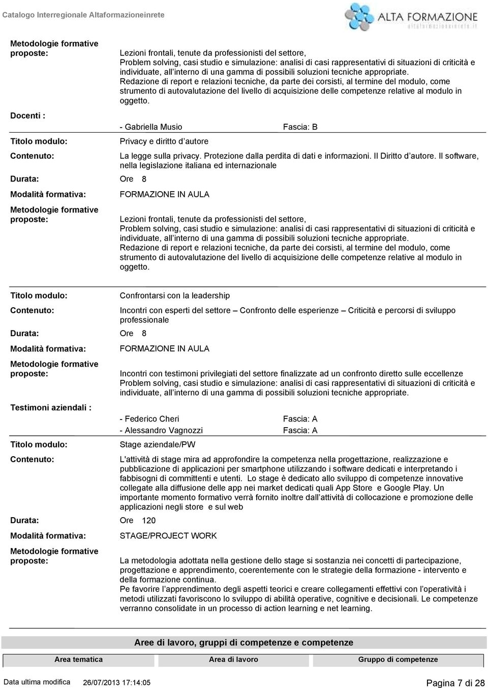 Redazione di report e relazioni tecniche, da parte dei corsisti, al termine del modulo, come strumento di autovalutazione del livello di acquisizione delle competenze relative al modulo in oggetto.