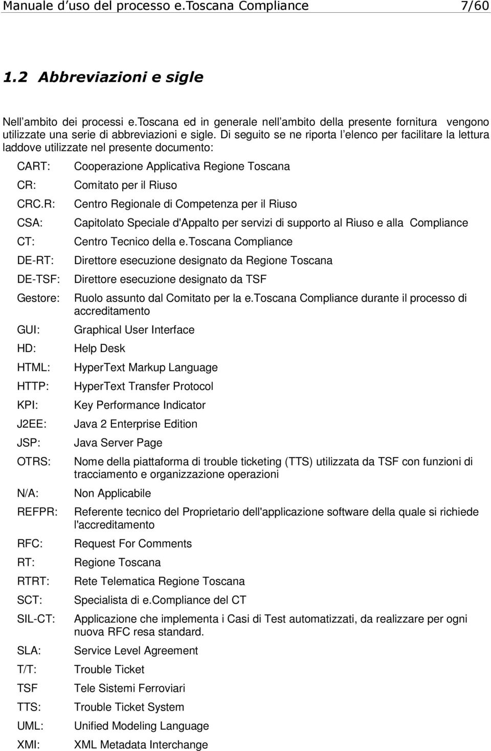 Di seguito se ne riporta l elenco per facilitare la lettura laddove utilizzate nel presente documento: CART: CR: CRC.