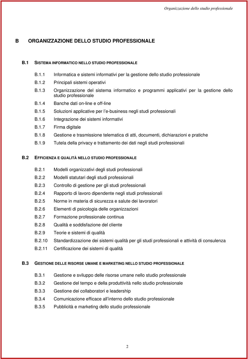 1 B.1.2 B.1.3 B.1.4 B.1.5 B.1.6 B.1.7 B.1.8 B.1.9 Informatica e sistemi informativi per la gestione dello studio professionale Principali sistemi operativi Organizzazione del sistema informatico e