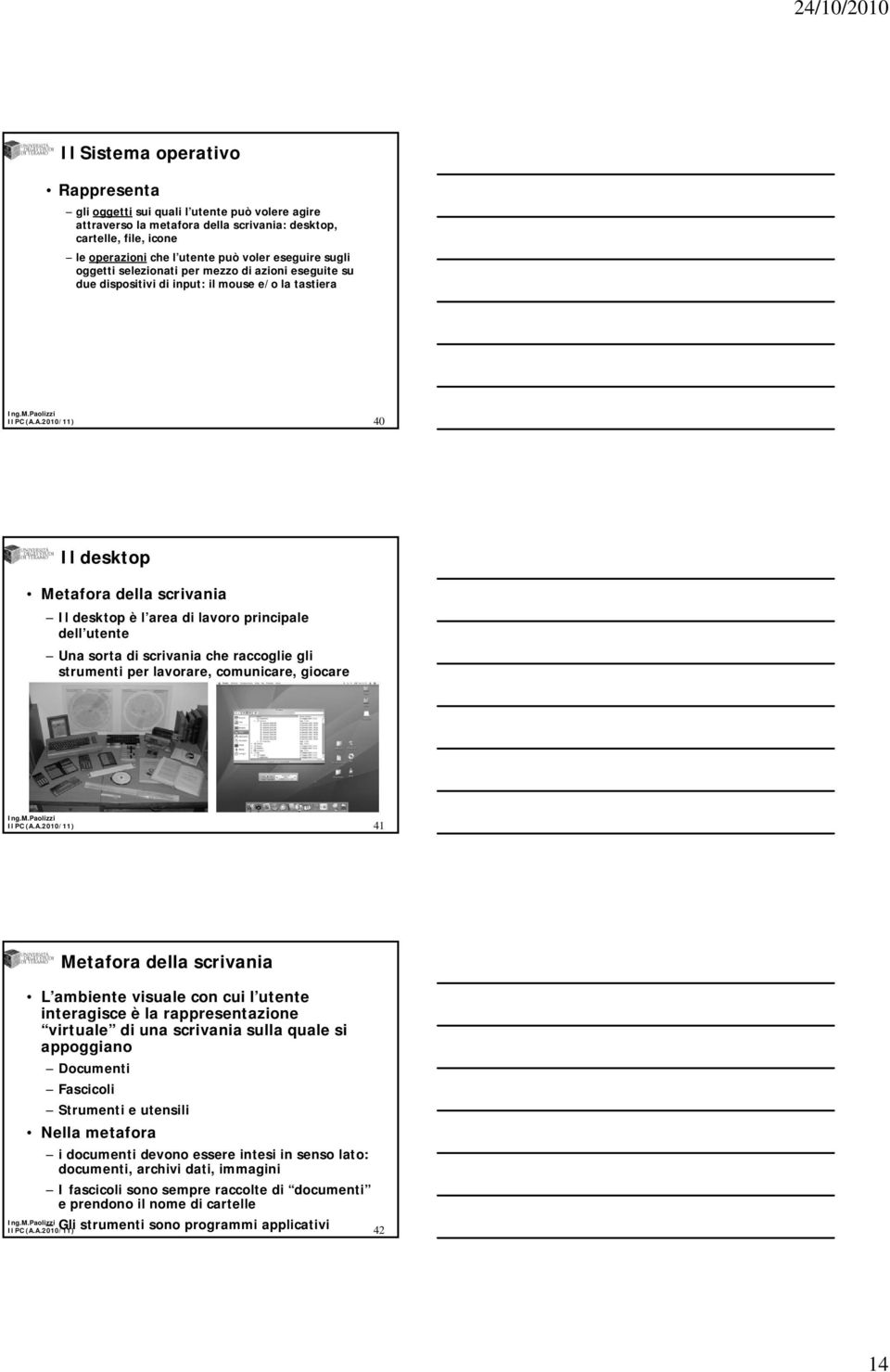 utente Una sorta di scrivania che raccoglie gli strumenti per lavorare, comunicare, giocare 41 Metafora della scrivania L ambiente visuale con cui l utente interagisce è la rappresentazione virtuale