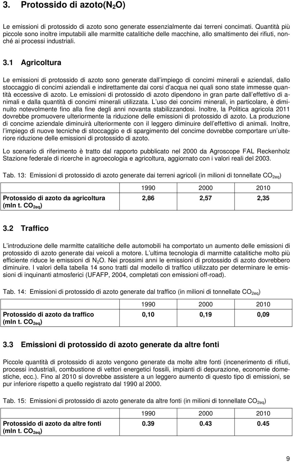 1 Agricoltura Le emissioni di protossido di azoto sono generate dall impiego di concimi minerali e aziendali, dallo stoccaggio di concimi aziendali e indirettamente dai corsi d acqua nei quali sono