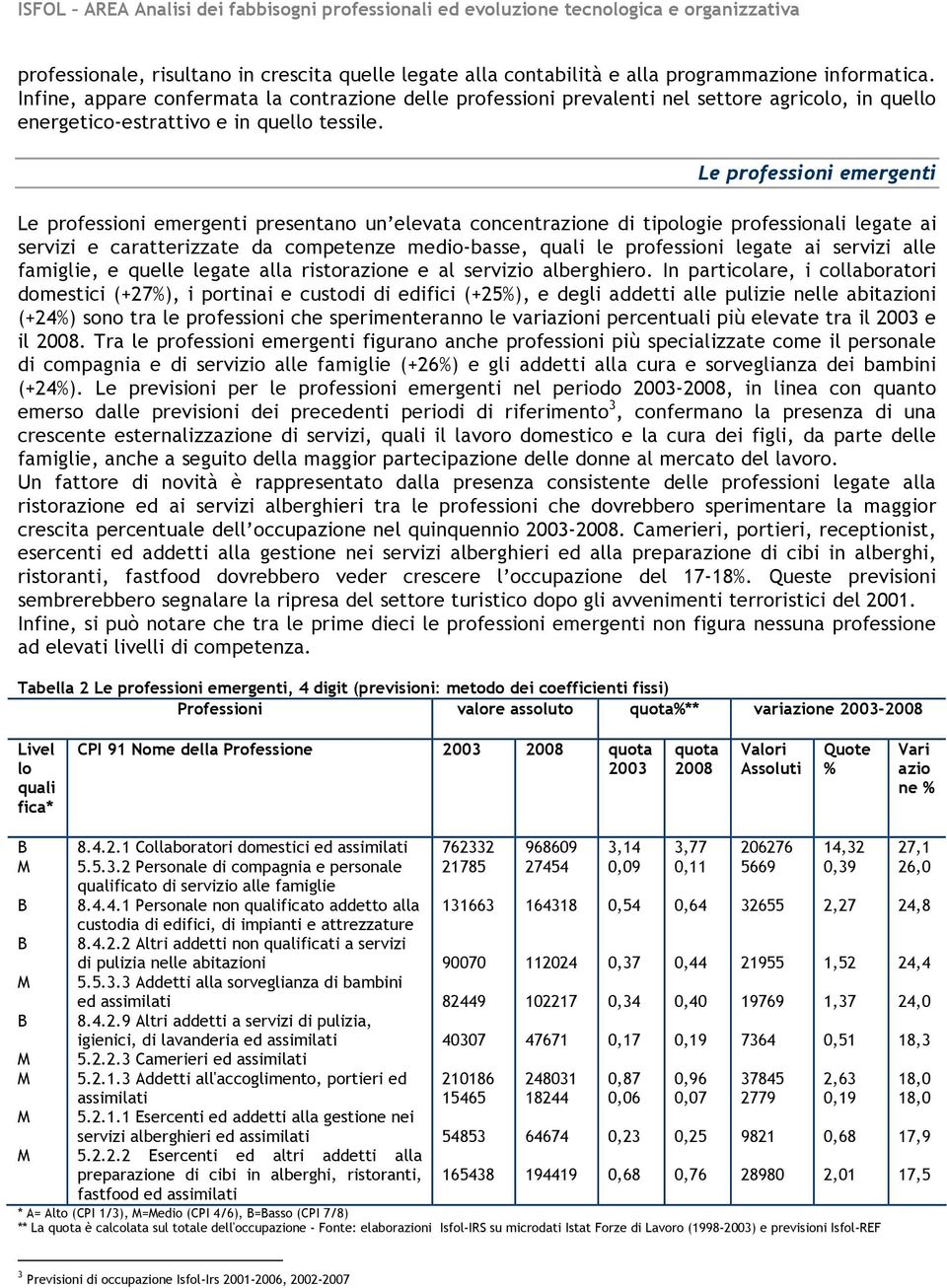 Le professioni emergenti Le professioni emergenti presentano un elevata concentrazione di tipologie professionali legate ai servizi e caratterizzate da competenze medio-basse, quali le professioni