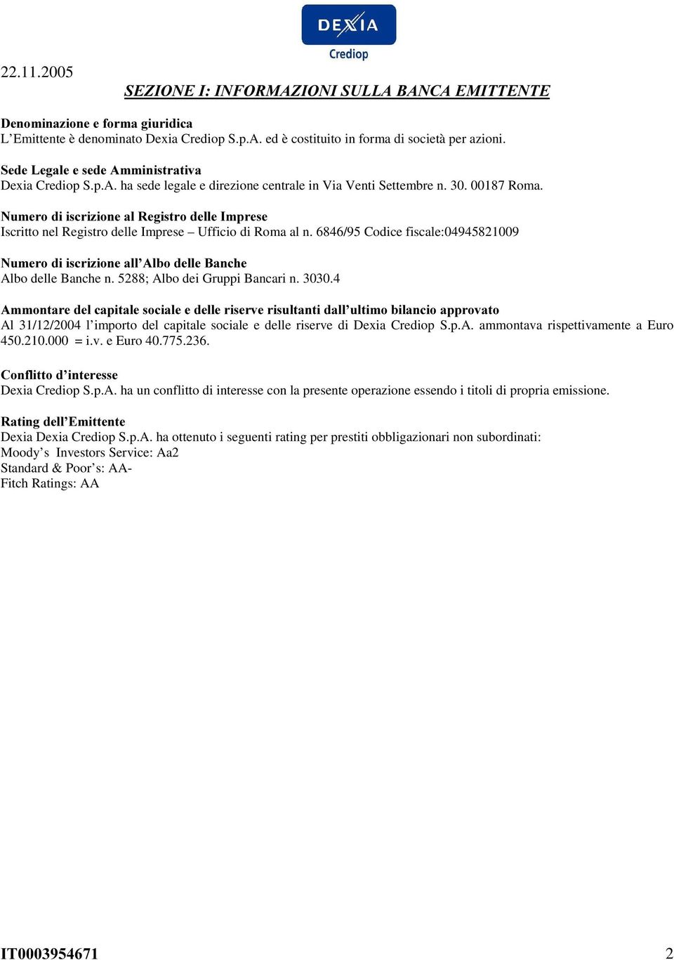 1XPHURGLLVFUL]LRQHDO5HJLVWURGHOOH,PSUHVH Iscritto nel Registro delle Imprese Ufficio di Roma al n. 6846/95 Codice fiscale:04945821009 1XPHURGLLVFUL]LRQHDOO $OERGHOOH%DQFKH Albo delle Banche n.