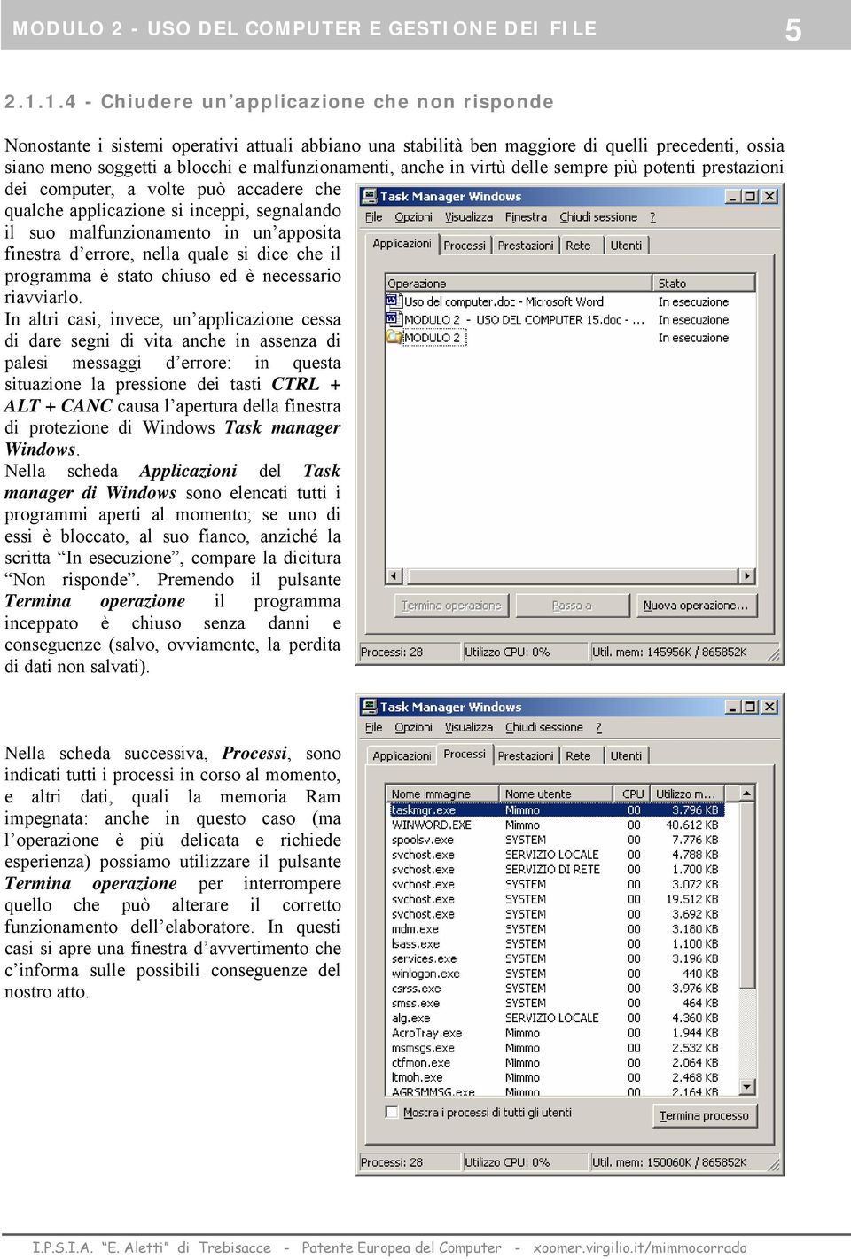 anche in virtù delle sempre più potenti prestazioni dei computer, a volte può accadere che qualche applicazione si inceppi, segnalando il suo malfunzionamento in un apposita finestra d errore, nella