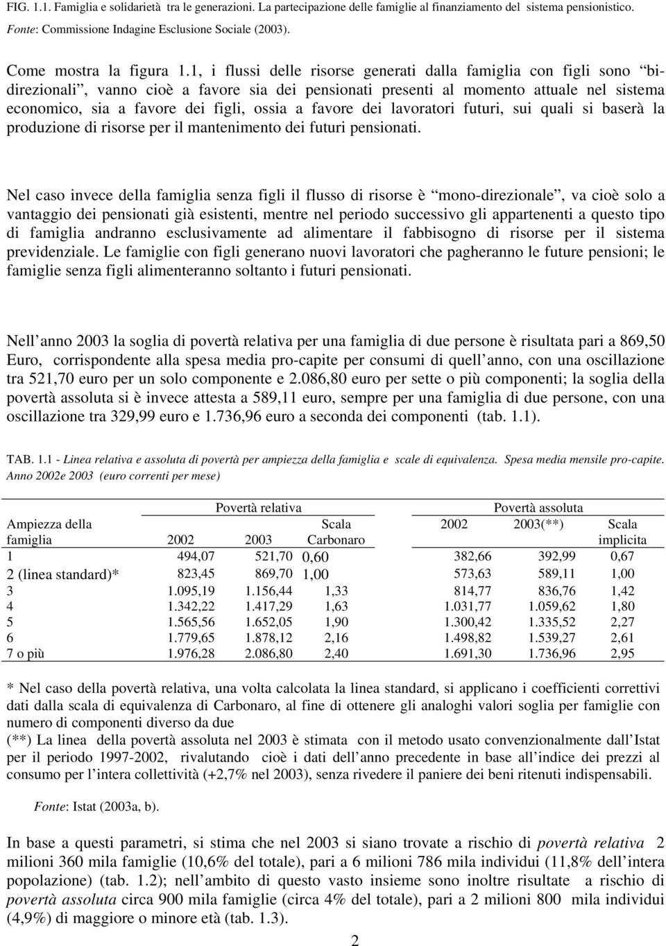 1, i flussi delle risorse generati dalla famiglia con figli sono bidirezionali, vanno cioè a favore sia dei pensionati presenti al momento attuale nel sistema economico, sia a favore dei figli, ossia