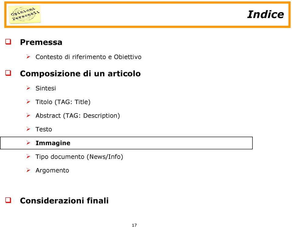 Title) Abstract (TAG: Description) Testo Immagine