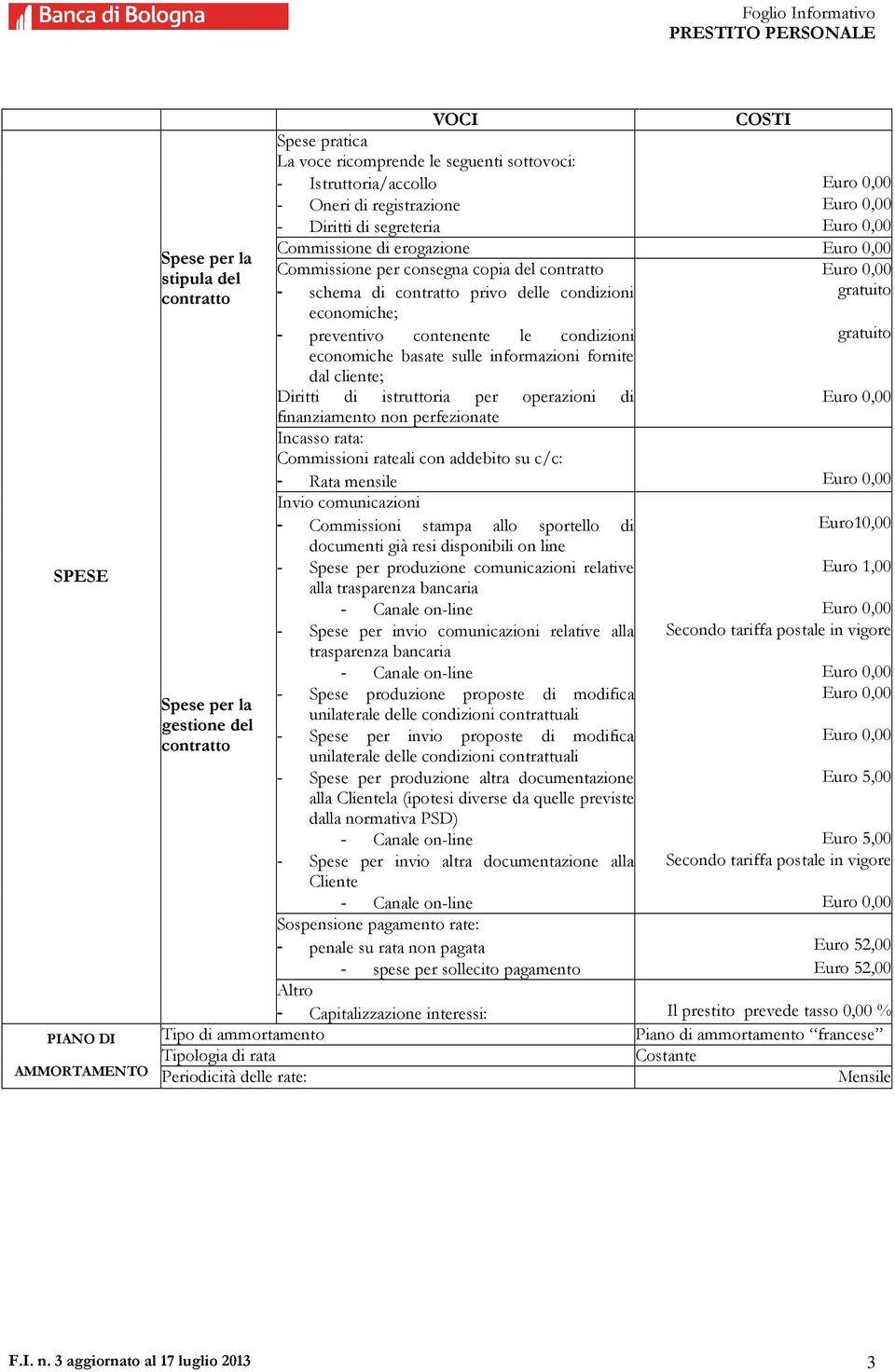 copia del contratto Euro 0,00 - schema di contratto privo delle condizioni gratuito economiche; - preventivo contenente le condizioni gratuito economiche basate sulle informazioni fornite dal