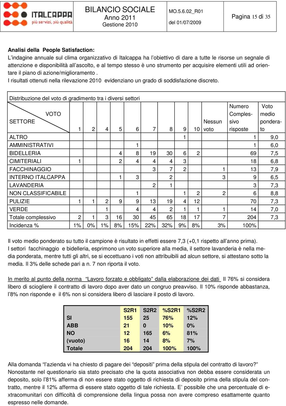 I risultati ottenuti nella rilevazione 2010 evidenziano un grado di soddisfazione discreto.