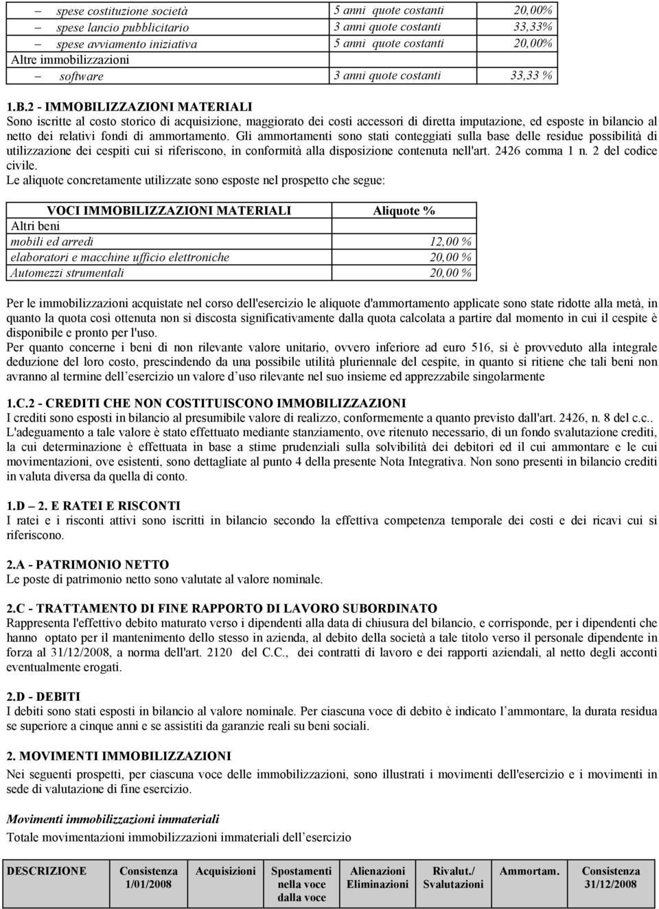 2 - IMMOBILIZZAZIONI MATERIALI Sono iscritte al costo storico di acquisizione, maggiorato dei costi accessori di diretta imputazione, ed esposte in bilancio al netto dei relativi fondi di