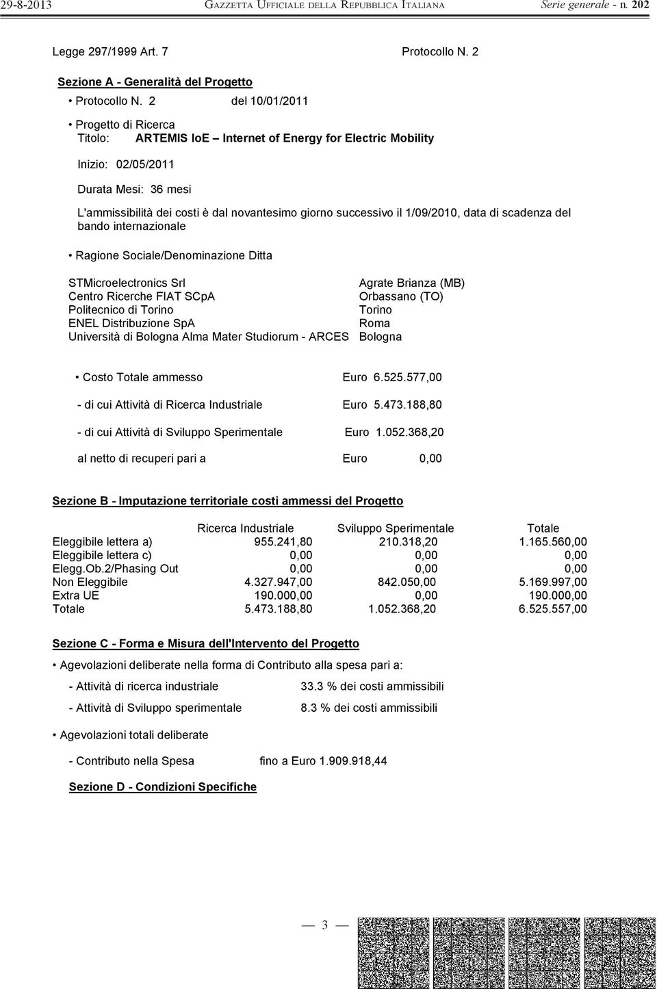 il 1/09/2010, data di scadenza del bando internazionale Ragione Sociale/Denominazione Ditta STMicroelectronics Srl Agrate Brianza (MB) Centro Ricerche FIAT SCpA Orbassano (TO) Politecnico di Torino