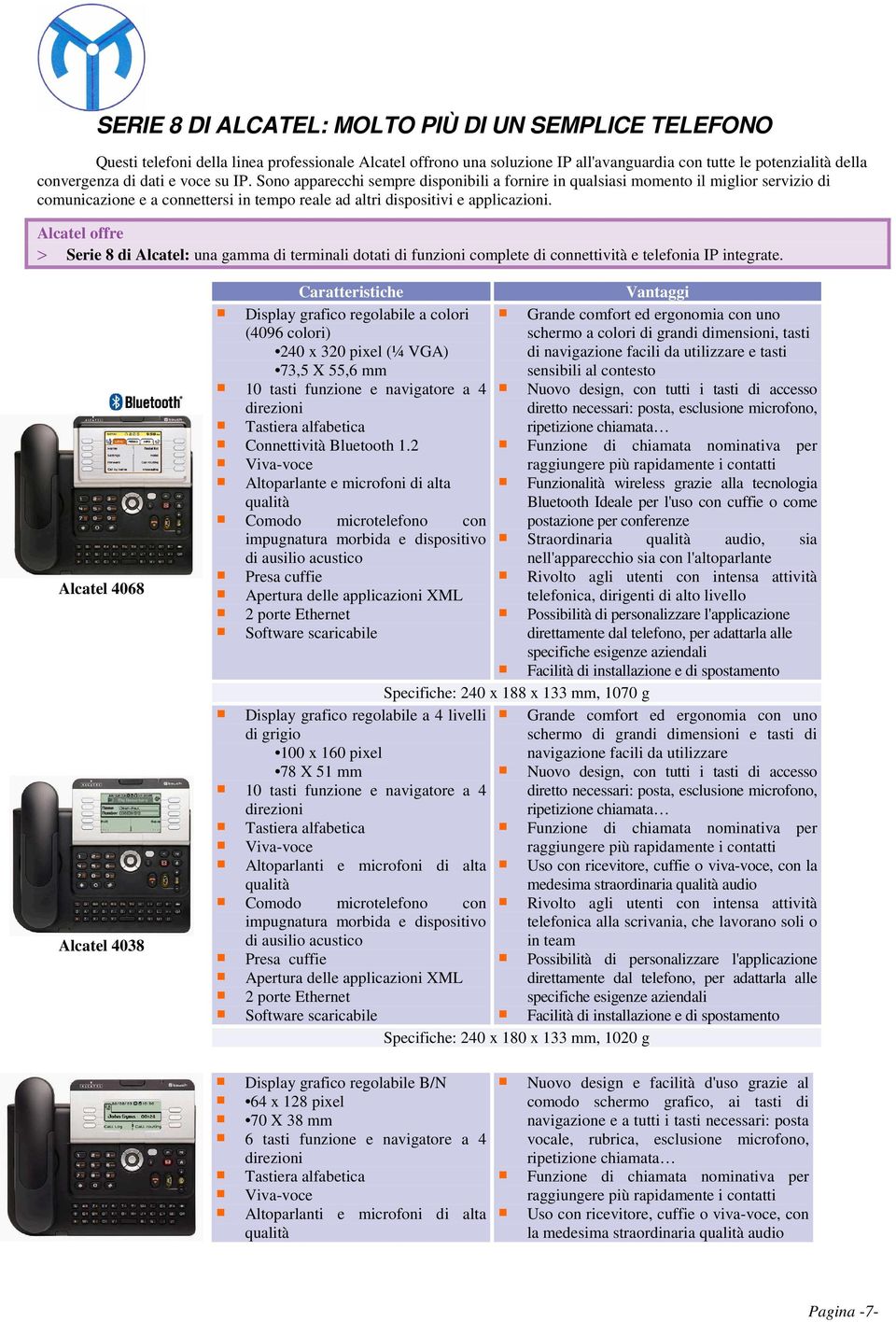 Alcatel offre > Serie 8 di Alcatel: una gamma di terminali dotati di funzioni complete di connettività e telefonia IP integrate.