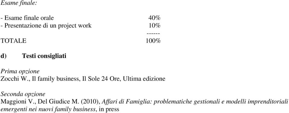 , Il family business, Il Sole 24 Ore, Ultima edizione Seconda opzione Maggioni V.