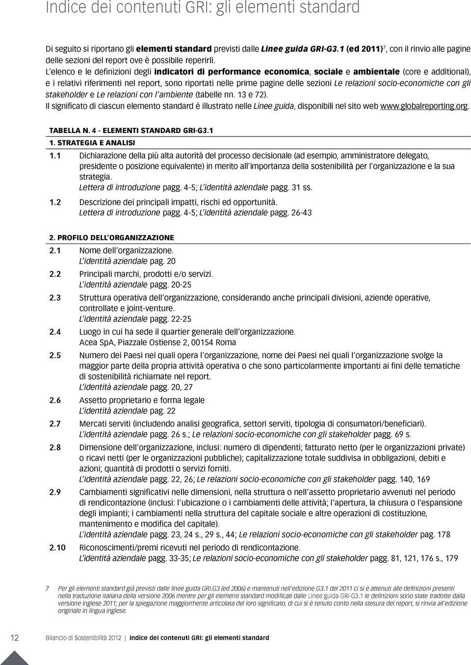 L elenco e le definizioni degli indicatori di performance economica, sociale e ambientale (core e additional), e i relativi riferimenti nel report, sono riportati nelle prime pagine delle sezioni Le