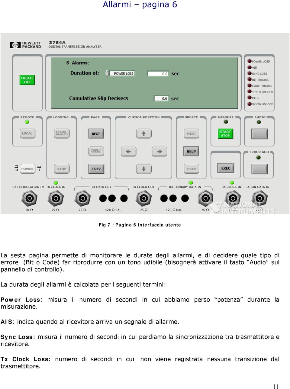 La durata degli allarmi è calcolata per i seguenti termini: Power Loss: misura il numero di secondi in cui abbiamo perso potenza durante la misurazione.