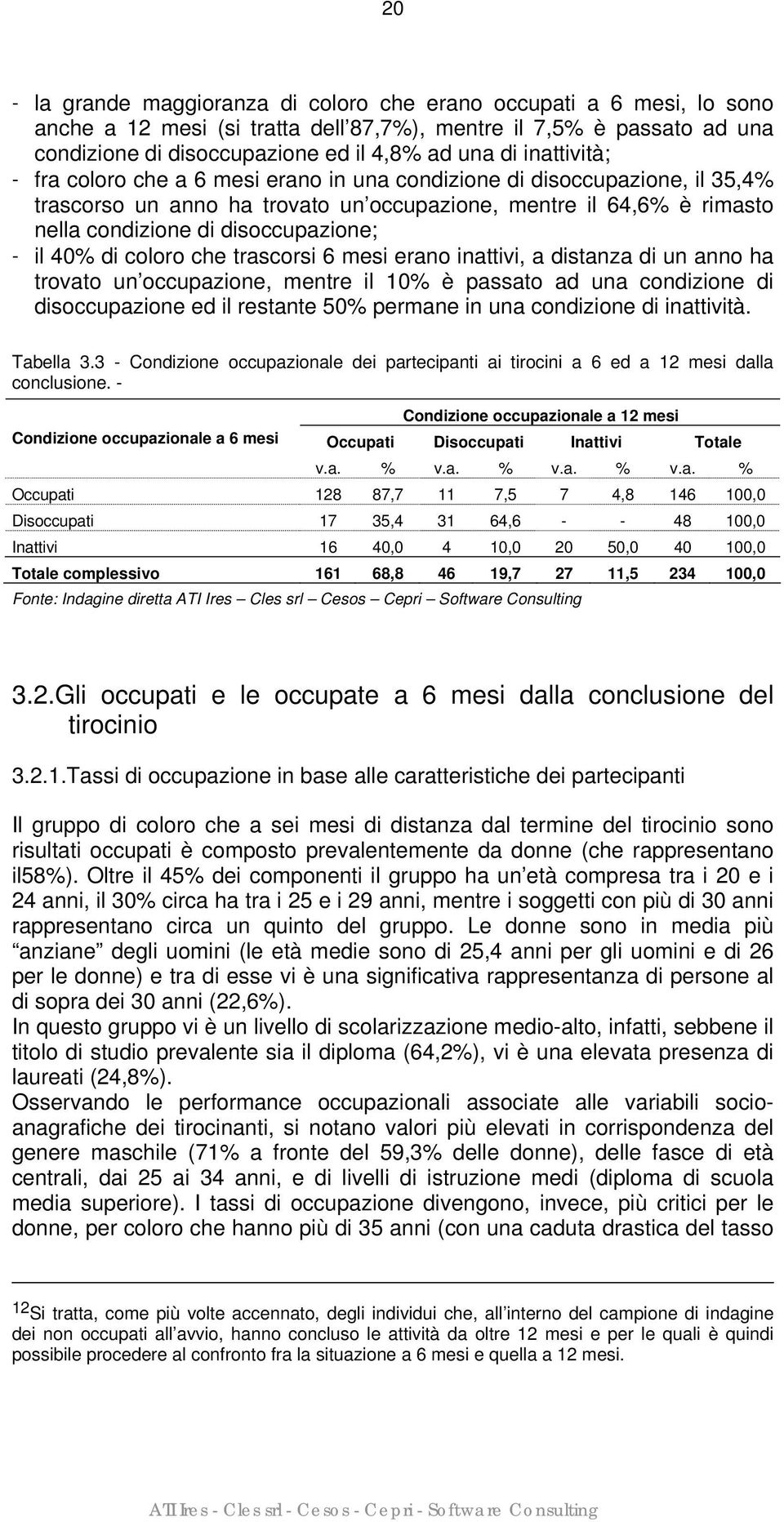 il 40% di coloro che trascorsi 6 mesi erano inattivi, a distanza di un anno ha trovato un occupazione, mentre il 10% è passato ad una condizione di disoccupazione ed il restante 50% permane in una