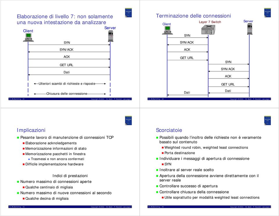 Memorizzazione pacchetti in finestra! Trasmessi e non ancora confermati! Difficile implementazione hardware Indici di prestazioni! Numero massimo di connessioni aperte! Qualche centinaio di migliaia!