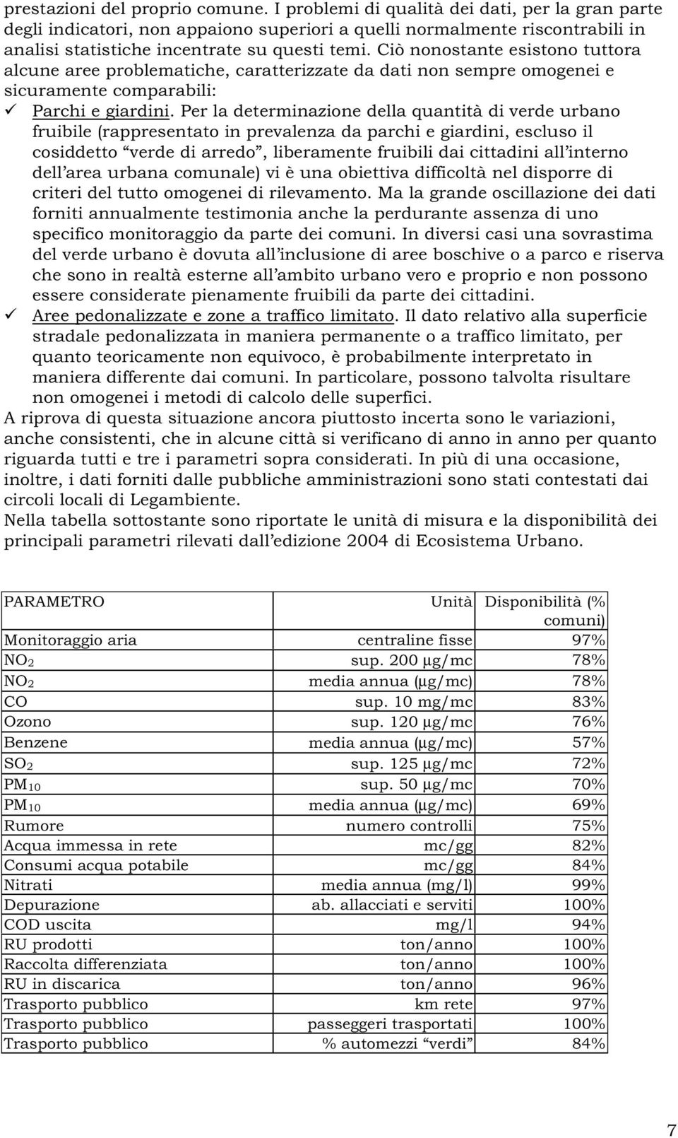 Ciò nonostante esistono tuttora alcune aree problematiche, caratterizzate da dati non sempre omogenei e sicuramente comparabili: Parchi e giardini.