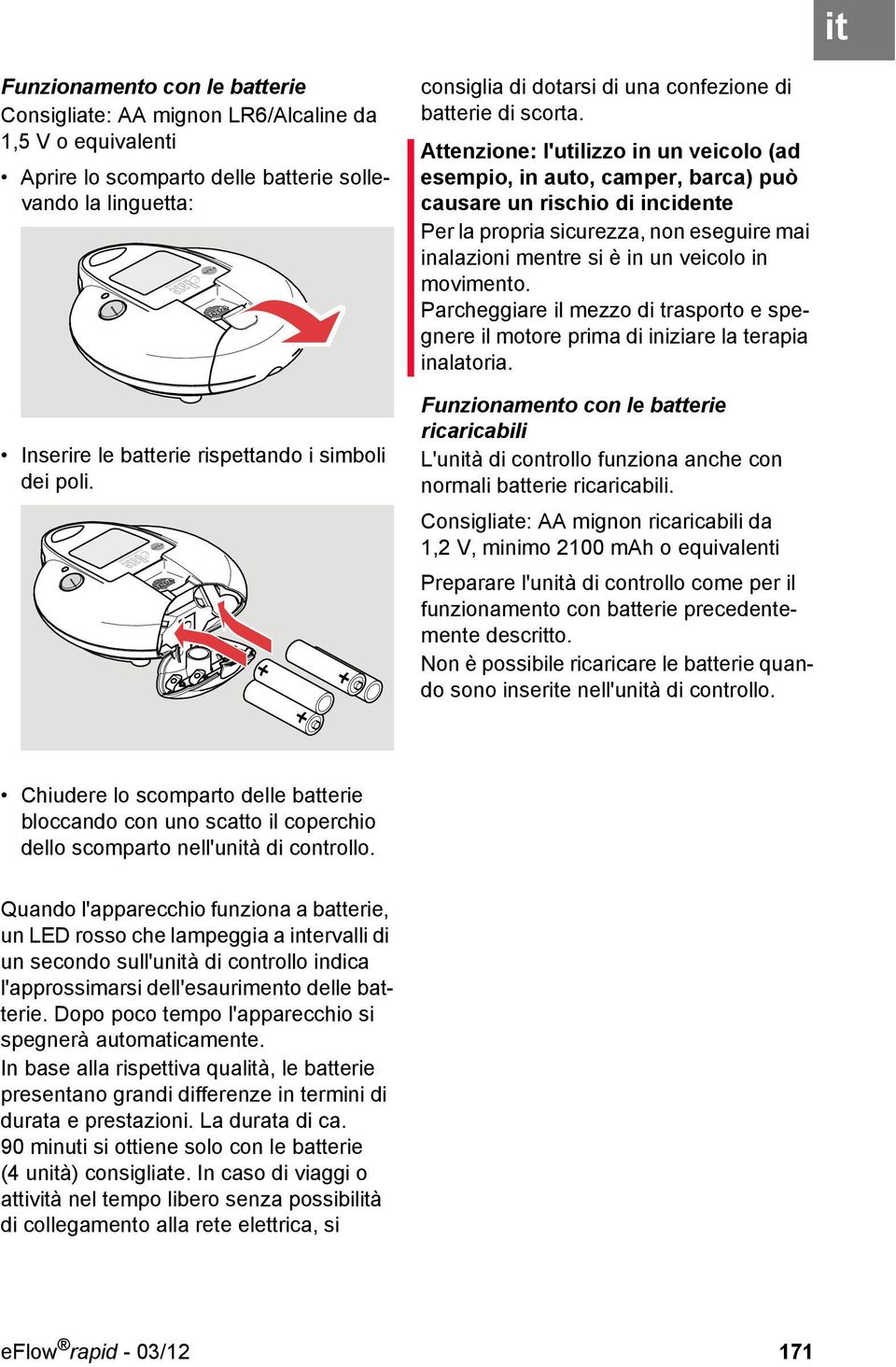 Attenzione: l'utilizzo in un veicolo (ad esempio, in auto, camper, barca) può causare un rischio di incidente Per la propria sicurezza, non eseguire mai inalazioni mentre si è in un veicolo in