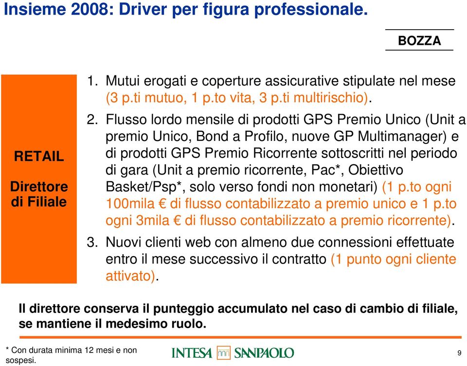 Flusso lordo mensile di prodotti GPS Premio Unico (Unit a premio Unico, Bond a Profilo, nuove GP Multimanager) e di prodotti GPS Premio Ricorrente sottoscritti nel periodo di gara (Unit a premio