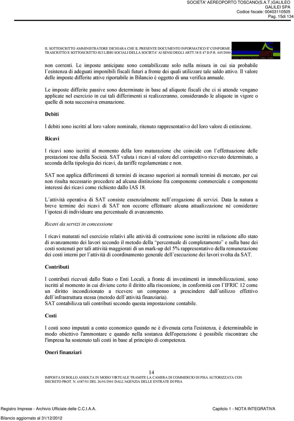 Il valore delle imposte differite attive riportabile in Bilancio è oggetto di una verifica annuale.