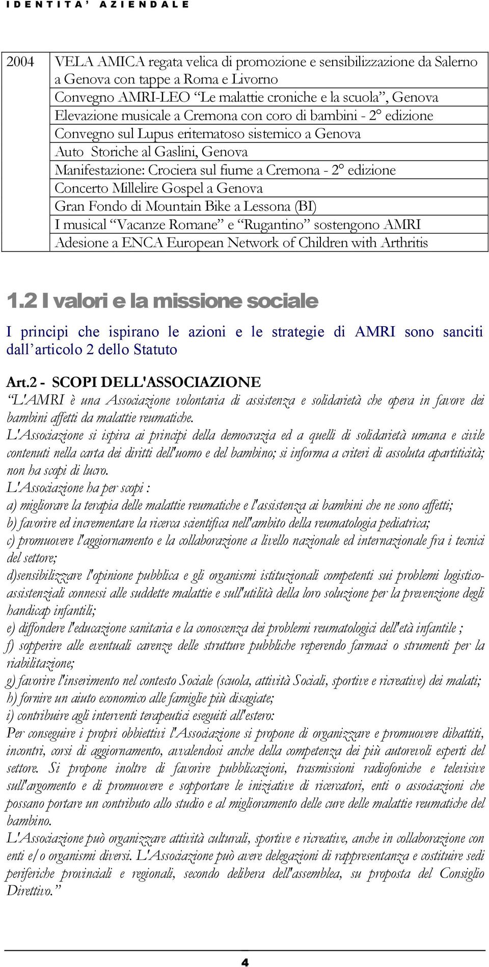 Concerto Millelire Gospel a Genova Gran Fondo di Mountain Bike a Lessona (BI) I musical Vacanze Romane e Rugantino sostengono AMRI Adesione a ENCA European Network of Children with Arthritis 1.