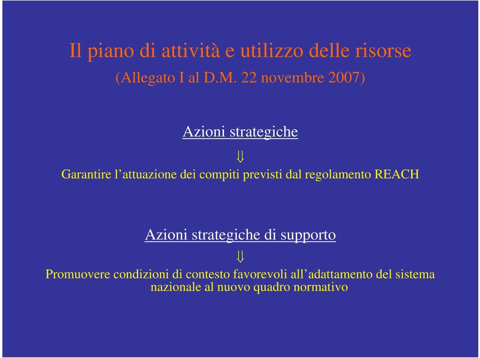 previsti dal regolamento REACH Azioni strategiche di supporto Promuovere